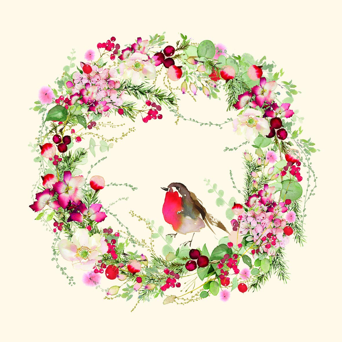 Beautiful Christmas Wreath cream Napkin 33x33 Beautiful Christmas Wreath cream Napkin 33x33