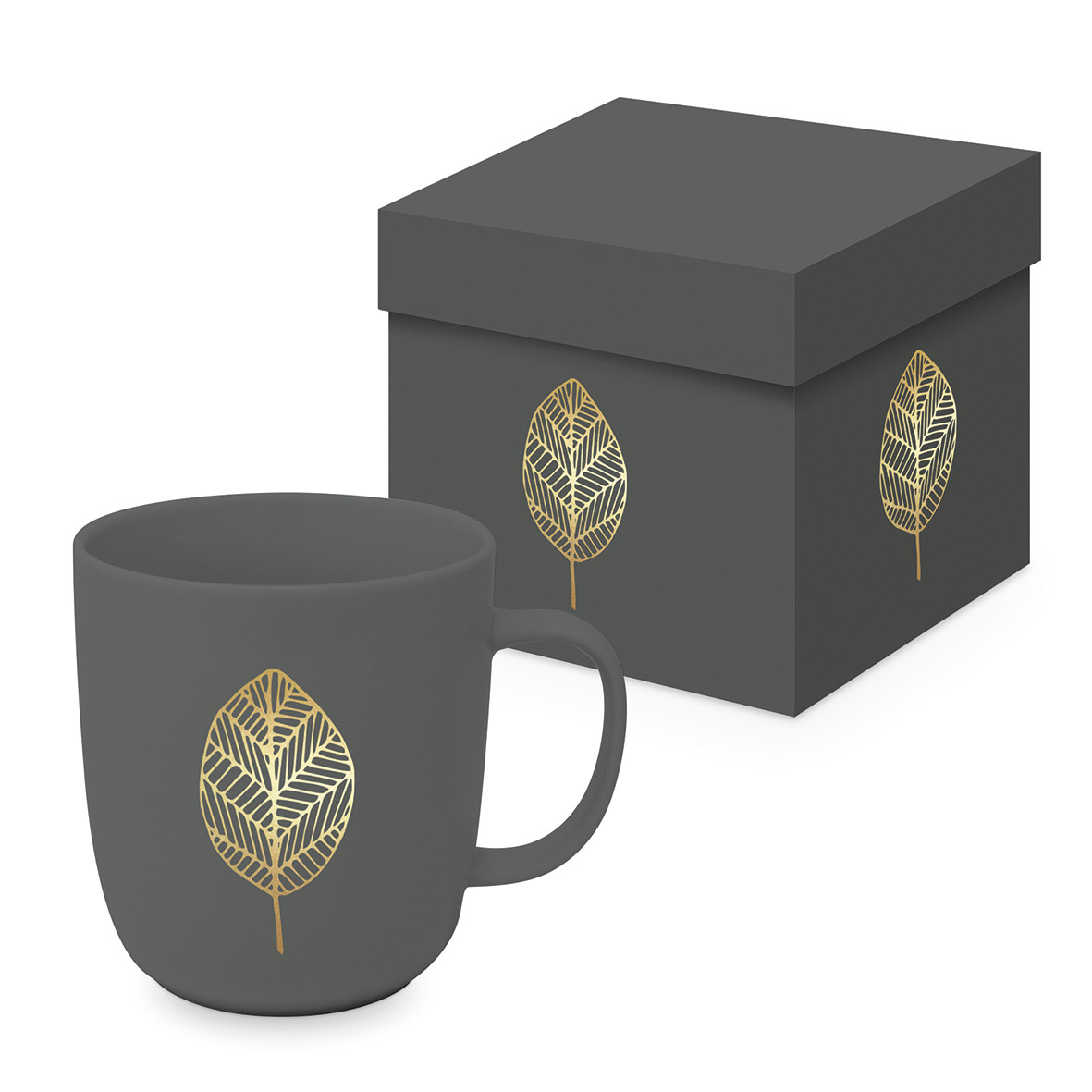 Pure Gold Leaves anthracite Matte Mug GB Pure Gold Leaves anthracite Matte Mug GB