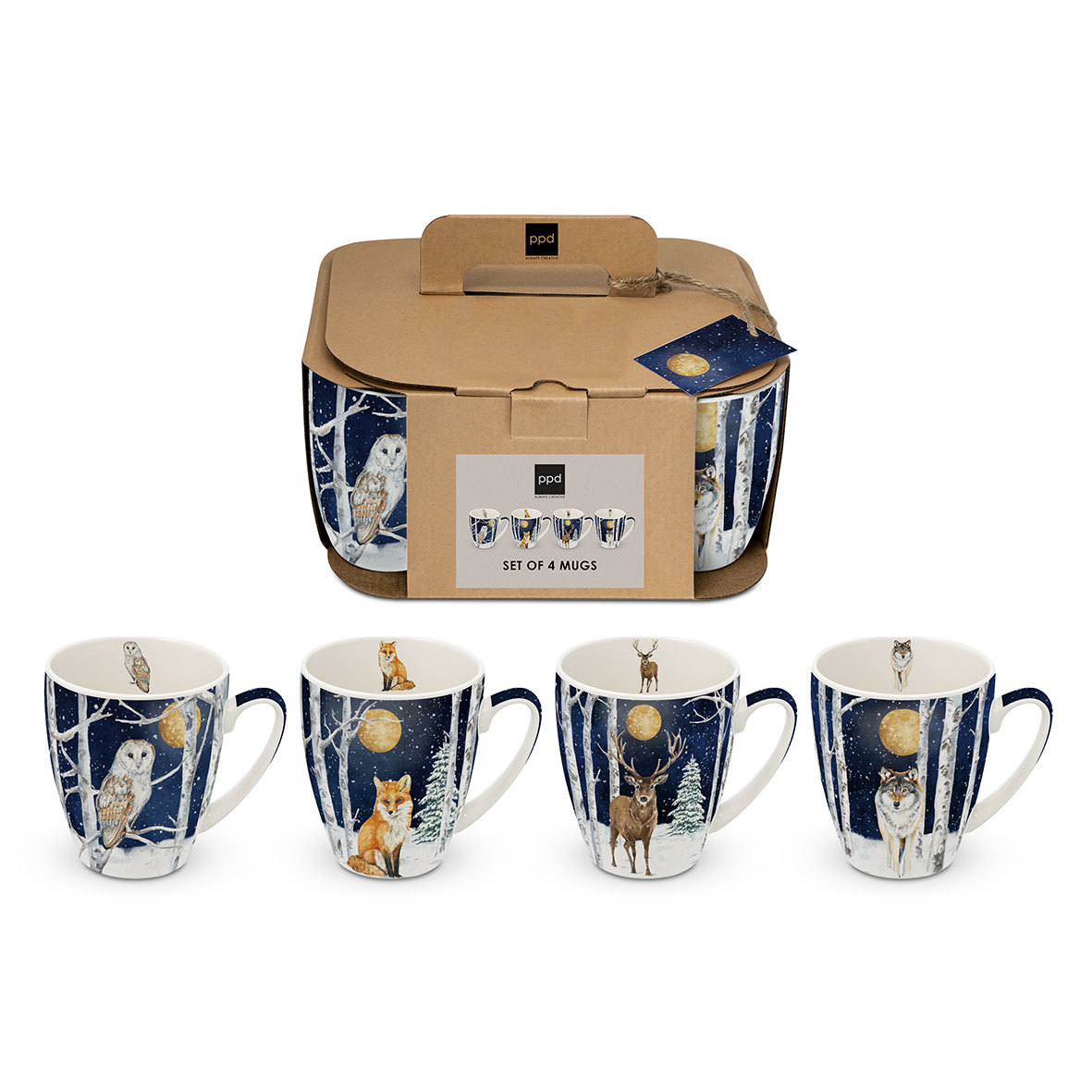 Winter Animals x4 4 Mug Set