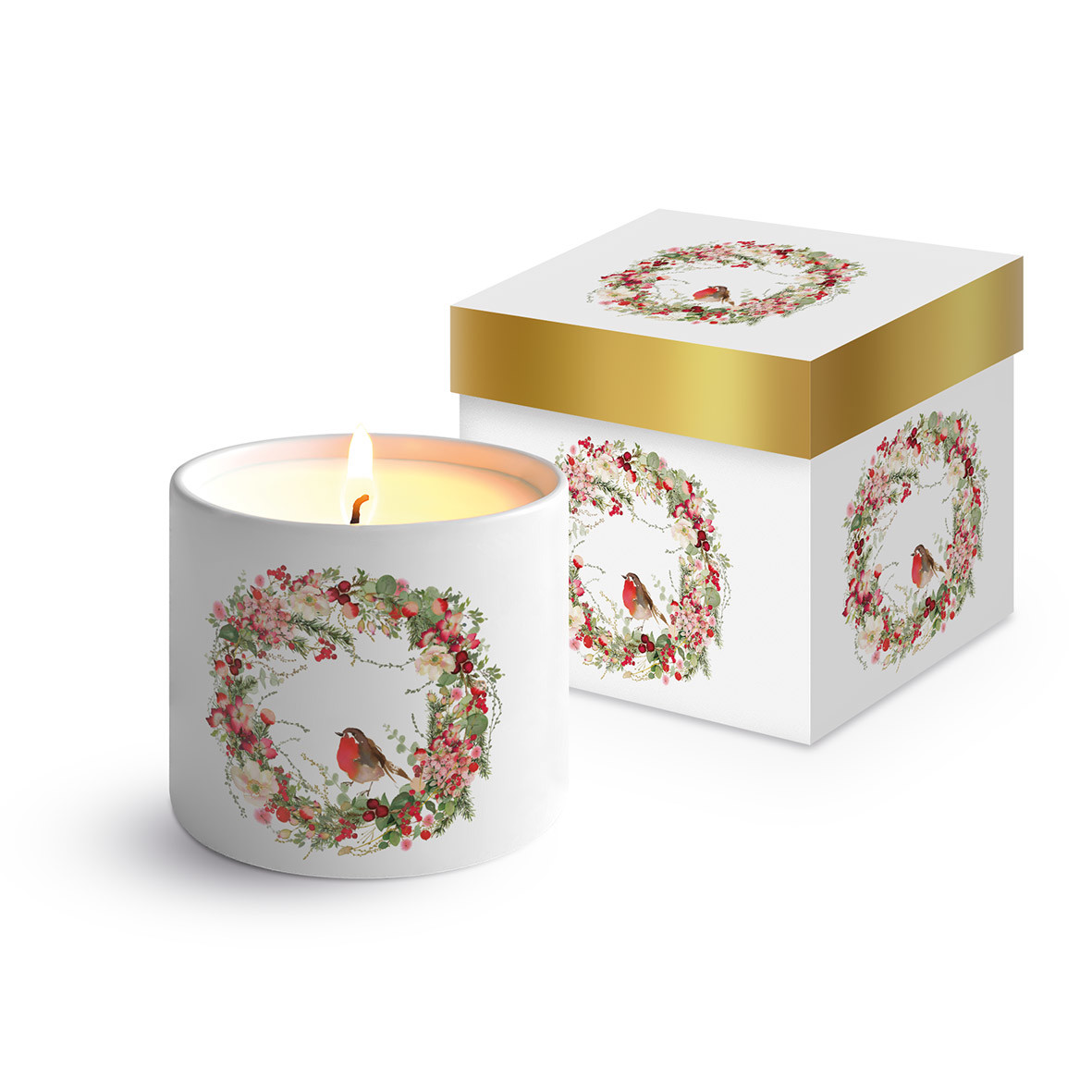 Beautiful Christmas Wreath Bone China Candle GB