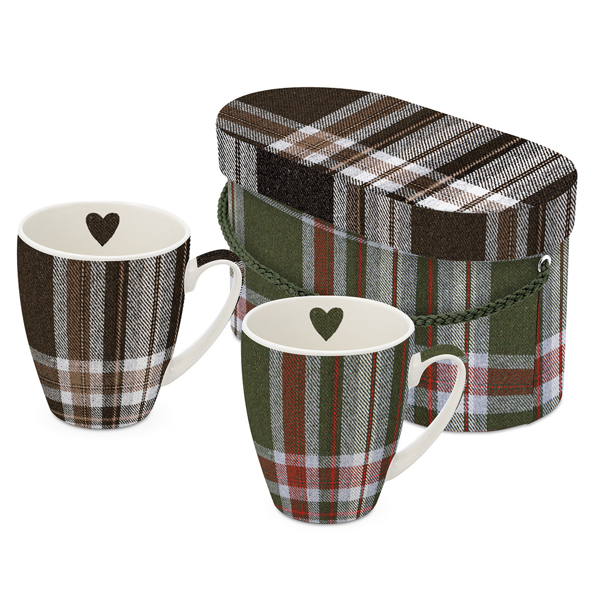 Check Green & Brown  2 Mug Set Check Green & Brown  2 Mug Set