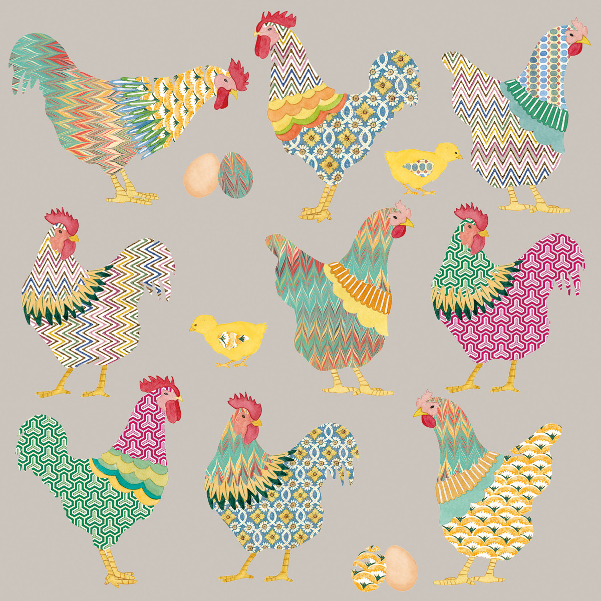 Galli e galline taupe Napkin 33x33 Galli e galline taupe Napkin 33x33