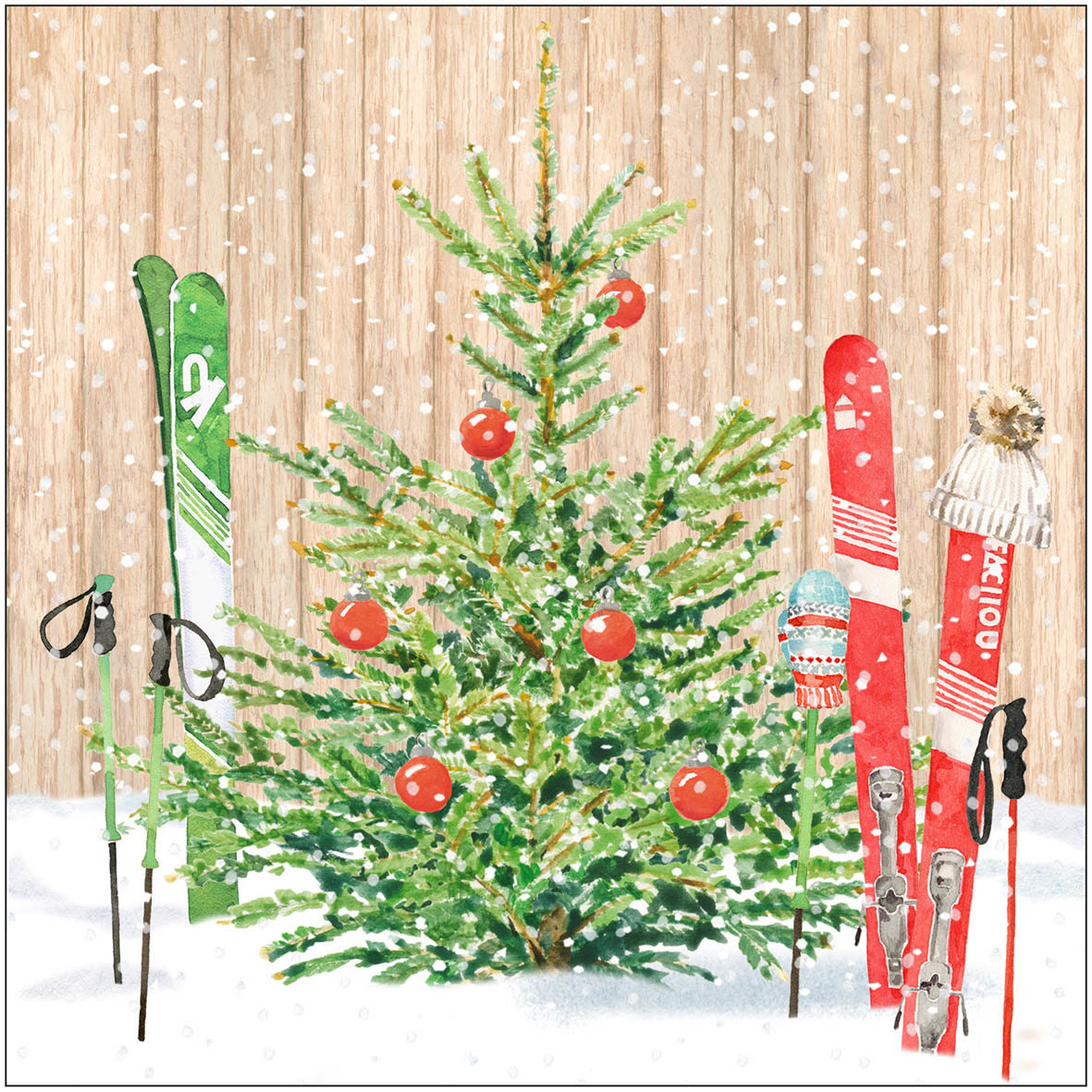 Christmas Skiing Napkin 33x33 Christmas Skiing Napkin 33x33