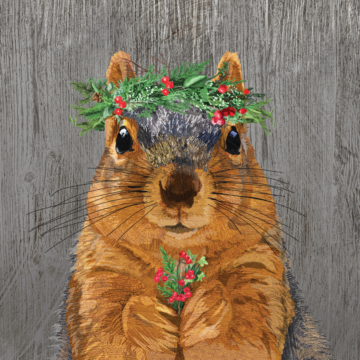 Winter Berry Squirrel Napkin 25x25