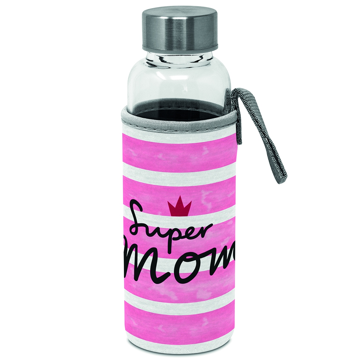 Glass Bottle with protection sleeve Super Mom